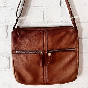 Fossil Brown Pebbled Leather Crossbody